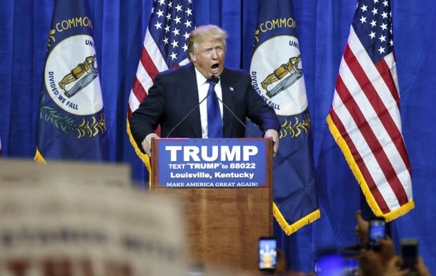 Trump speaks at a rally in Louisville, Kentucky, in March 2016. (Chris Bergin / Reuters)