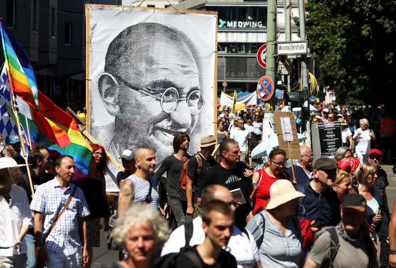 FILE PHOTO: Demonstration against the government's restrictions amid the coronavirus disease (COVID-19) outbreak, in Berlin