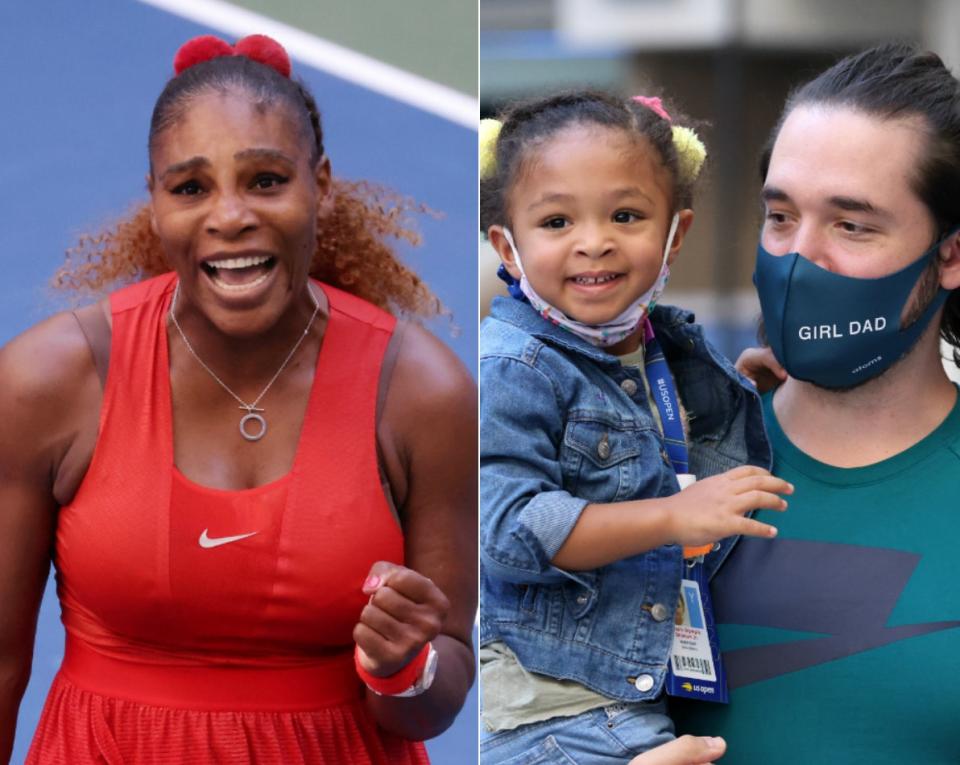 Ohanian and three-year-old Olympia supporting Serena at the 2020 U.S. Open
