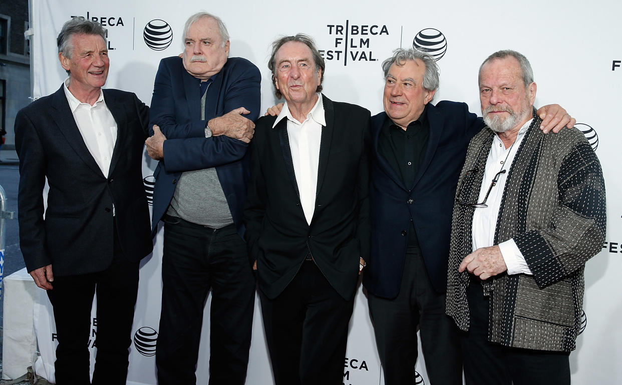 NEW YORK, NY - APRIL 24:  Actors Michael Palin, John Cleese, Eric Idle, Terry Jones and Terry Gilliam attend Special Screening Narrative: "Monty Python And The Holy Grail" during the 2015 Tribeca Film Festival at Beacon Theatre on April 24, 2015 in New York City.  (Photo by John Lamparski/WireImage)