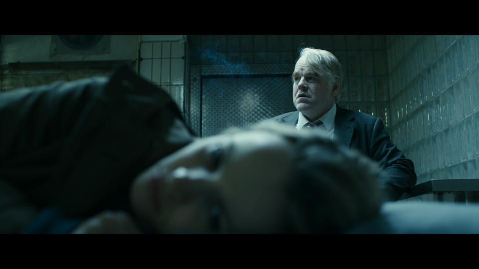 This photo provided by the Sundance Institute shows Philip Seymour Hoffman, right, and Rachel McAdams, front, in a scene from the film, "A Most Wanted Man," which premiered at the 2014 Sundance Film Festival. After appearing in over 50 movies, 46-year-old Hoffman says working on “A Most Wanted Man” was one of the most satisfying movie-making experiences he’s had. (AP Photo/Sundance Institute)