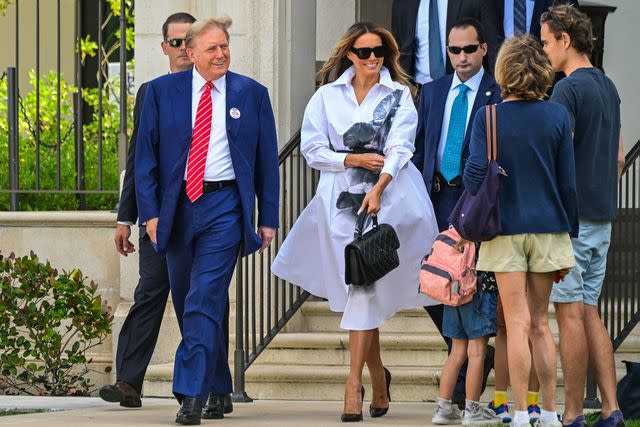 <p>GIORGIO VIERA/AFP via Getty </p> Donald and Melania Trump leave a polling place on March 19, 2024, after casting their ballots in Florida's Republican presidential primary