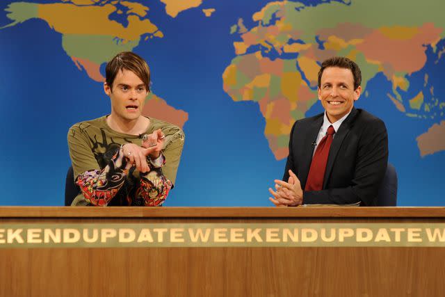 <p>Dana Edelson/NBCU Photo Bank/NBCUniversal via Getty</p> Bill Hader and Seth Meyers on 'Saturday Night Live'