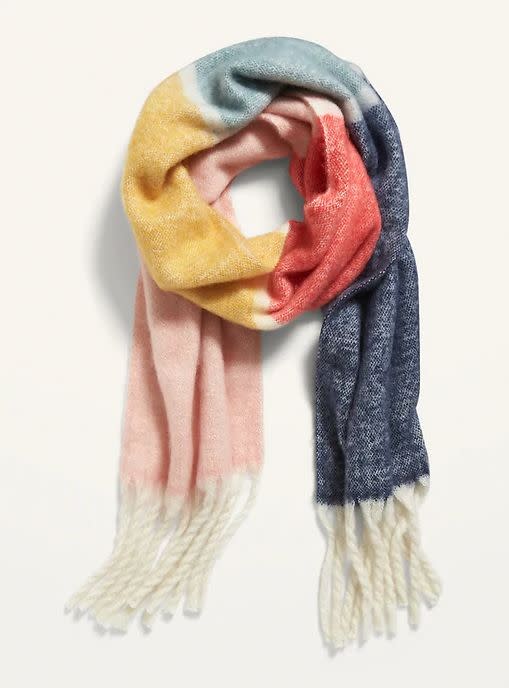 This Cozy Soft-Brushed Fringed Scarf for Women is available in five colors. <a href="https://fave.co/2GQxmAQ" target="_blank" rel="noopener noreferrer">Get it on sale for 50% off (normally $20) at Old Navy</a>.