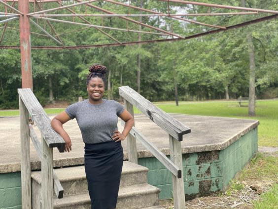 Yalakesen Baaheth, 25, stands in the Raymond Gould Park in Vidor, Texas, where she helped organise a peace march in support of Black Lives Matter. It was the same park that the Ku Klux Klan had once rallied. (Richard Hall / The Independent )