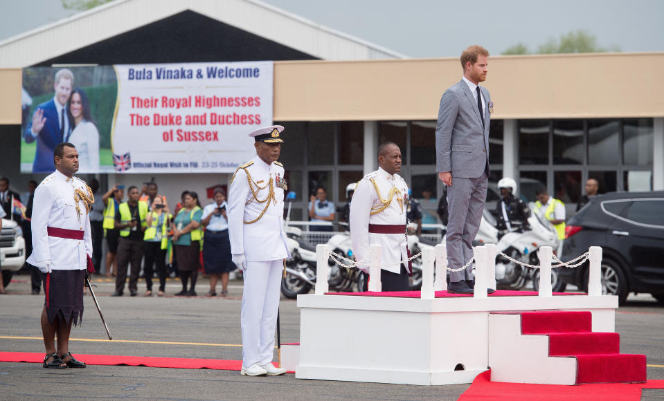 Royal duty at the airport. Photo: Getty