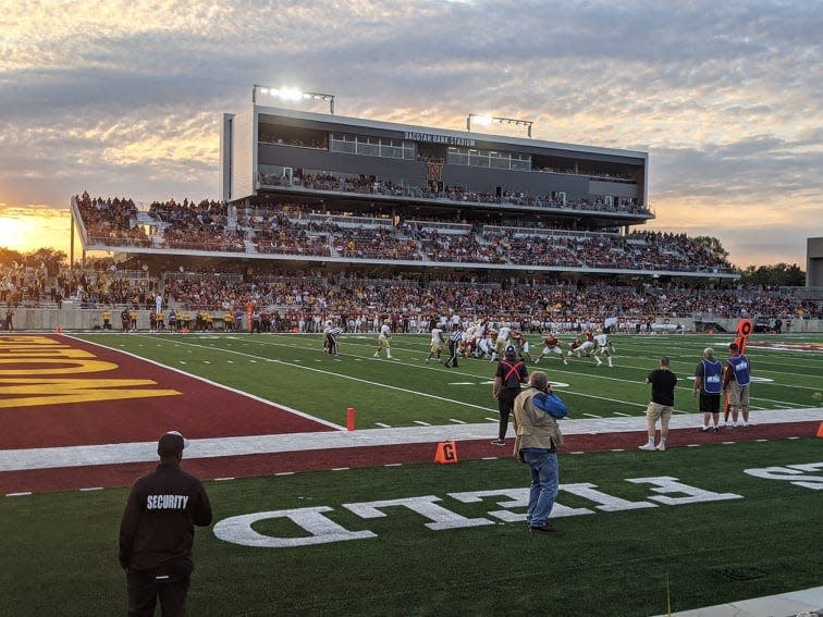 The first Northern State football game at Dacotah Bank Stadium drew 5,867 fans in 2021. The Wolves beat Southwest Minnesota State 30-13.