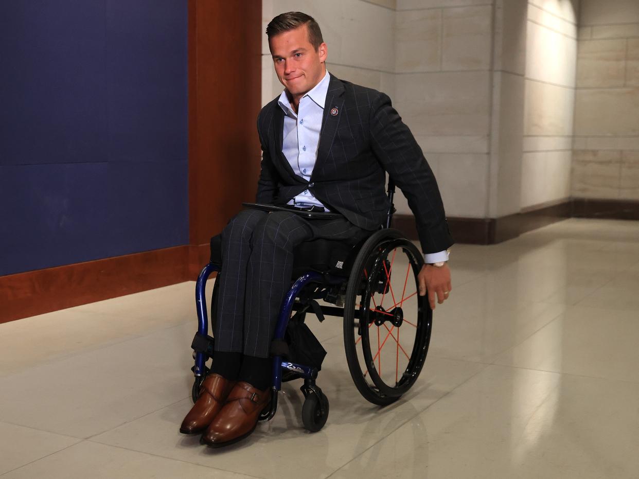 Madison Cawthorn arrives for a House Republican conference meeting in the U.S. Capitol on May 12, 2021 in Washington, DC.  (Getty Images)