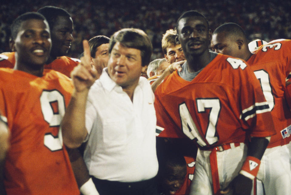 Head coach Jimmy Johnson and star wideout Michael Irvin got to bask in the glory of the Miami Hurricanes in the 1980s. (Getty Images)
