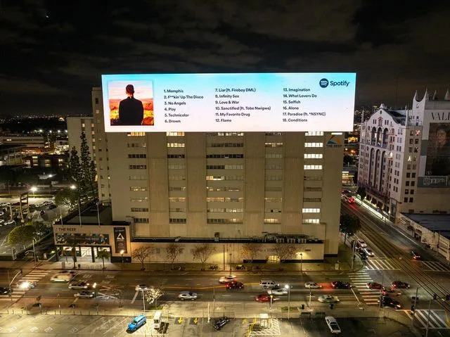 <p>Courtesy of Spotify</p> Justin Timberlake's billboard with Spotify announcing the 'Everything I Thought It Was' tracklist