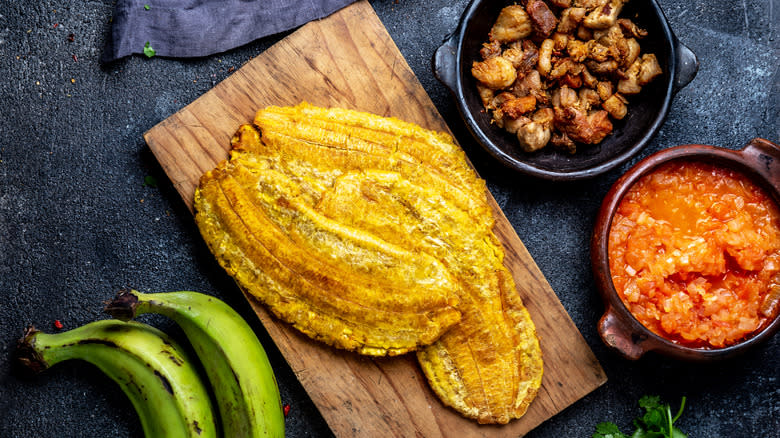 plantain pieces with dips