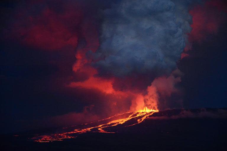 The eruption of Wolf Volcano on Isabela Island in the Galapagos on May 25, 2015