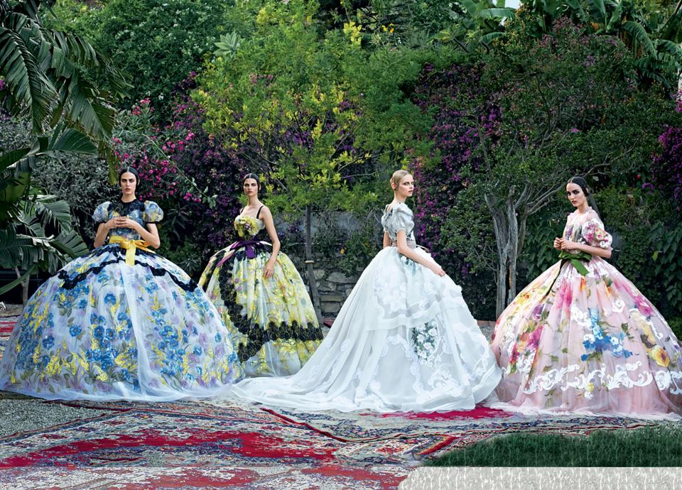 “One Enchanted Evening,” with models, from left: Aymeline Valade, Bette Franke, Elza Luijendijk, and Zuzanna Bijoch