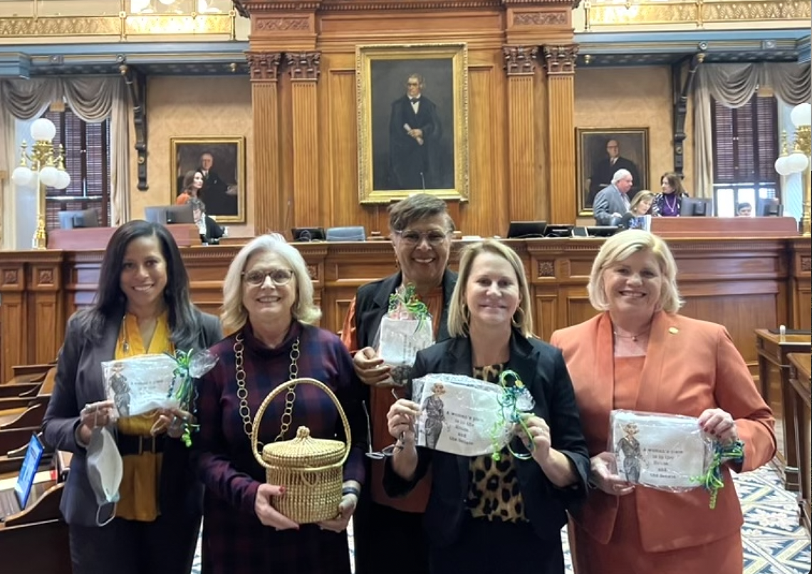 The five women who serve in the South Carolina Senate. Pictured from left to right, Sens. Mia McLeod, Katrina Shealy, Margie Bright Matthews, Sandy Senn and Penry Gustafson.