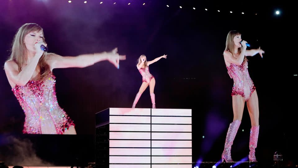 Taylor Swift performing the 'Eras Tour' in Buenos Aires, Argentina on Thursday. - Natacha Pisarenko/AP