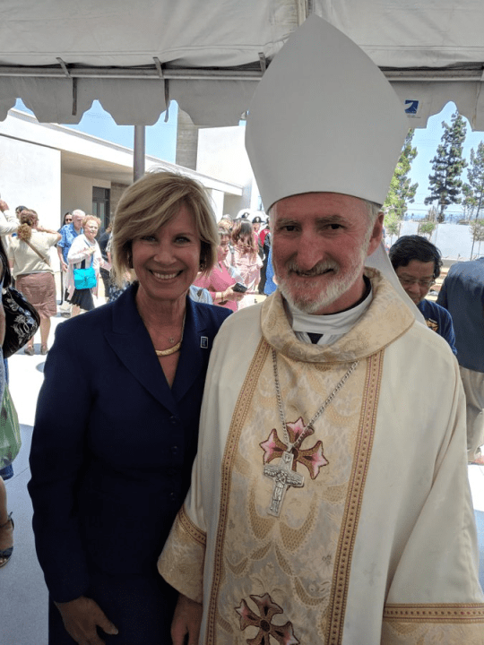 Janice Hahn, Chair of the Los Angeles County Board of Supervisors, with Bishop David O'Connell. (Janice Hahn)