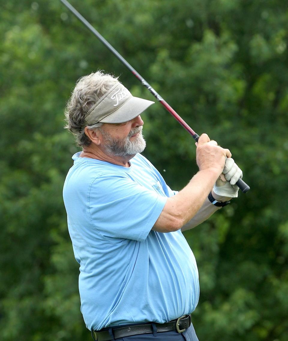 David Devitt watches his tee shot during the second round of the City Golf Qualifying Tournament at Cascades Golf Course on Sunday, June 26, 2022.