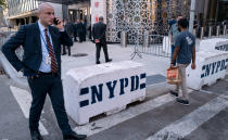 Police barricades rest in front of the Permanent Mission of Turkey across 1st Avenue from the United Nations headquarters Sunday, Sept. 19, 2021, in New York. The 76th Session of the U.N. General Assembly begins this week. (AP Photo/Craig Ruttle)