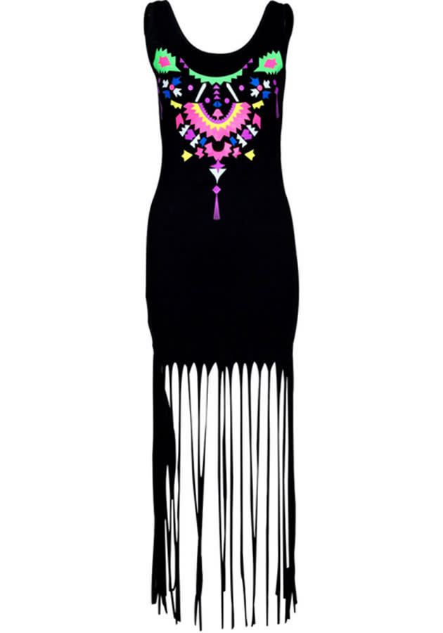 tribal print black tassel dress boohoo