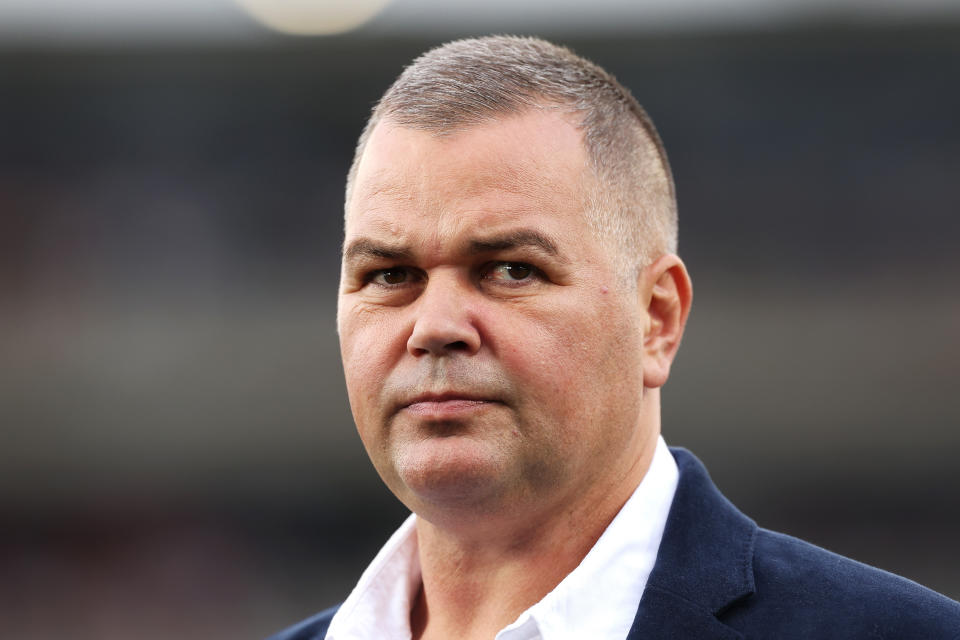 Manly coach Anthony Seibold reacts.