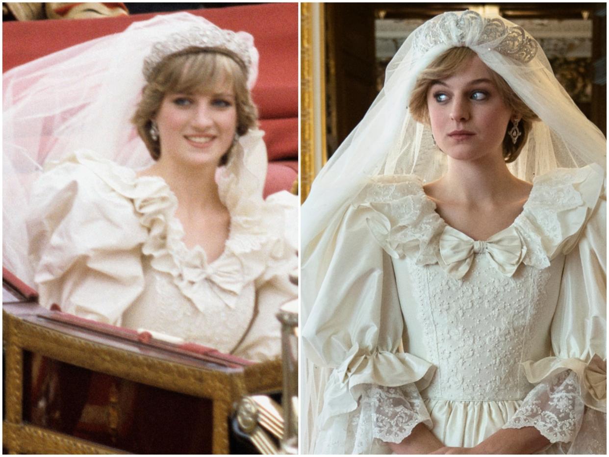 Princess Diana and Emma Corrin (REX/ Netflix)