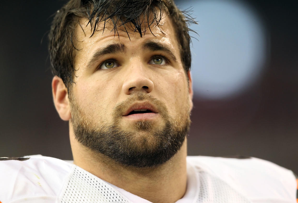 Peyton Hillis spoke publicly for the first time about saving two family members from drowning. (Photo by Christian Petersen/Getty Images)