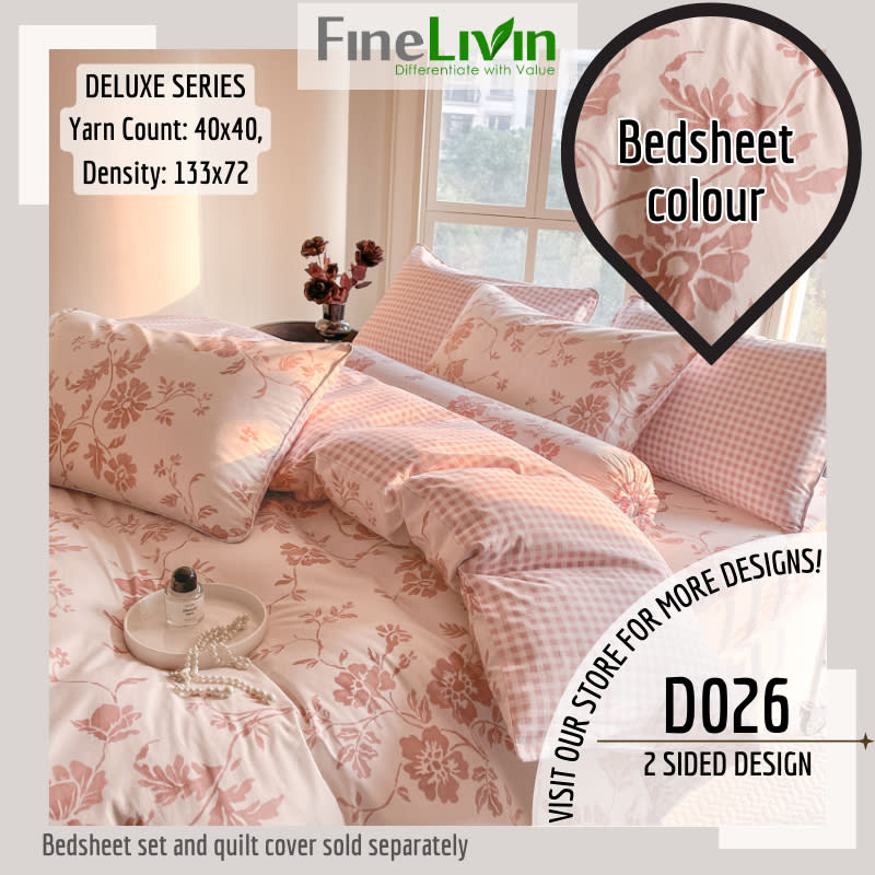 [FineLivin] Queen / King Fitted Bedsheet | Quilt Cover (Sold Separately) | 100% Pure Cotton. (Photo: Shopee SG)