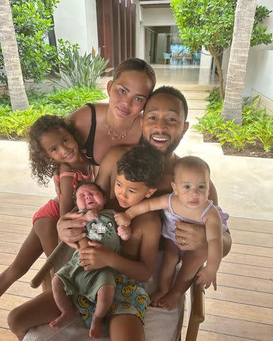 <p>John Legend/Instagram</p> Chrissy Teigen and John Legend with their children Luna Simone, Miles Theodore, Esti Maxine and Wren Alexander Stephens