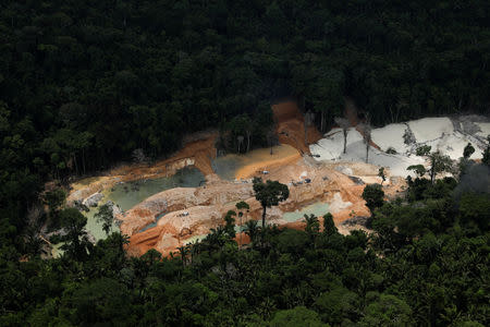 An illegal cassiterite mine is seen during an operation conducted by agents of the Brazilian Institute for the Environment and Renewable Natural Resources, or Ibama, in national parks near Novo Progresso, southeast of Para state, Brazil, November 4, 2018. REUTERS/Ricardo Moraes