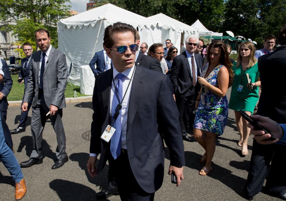 Scaramucci talks with the media outside the White House on July 25, 2017.