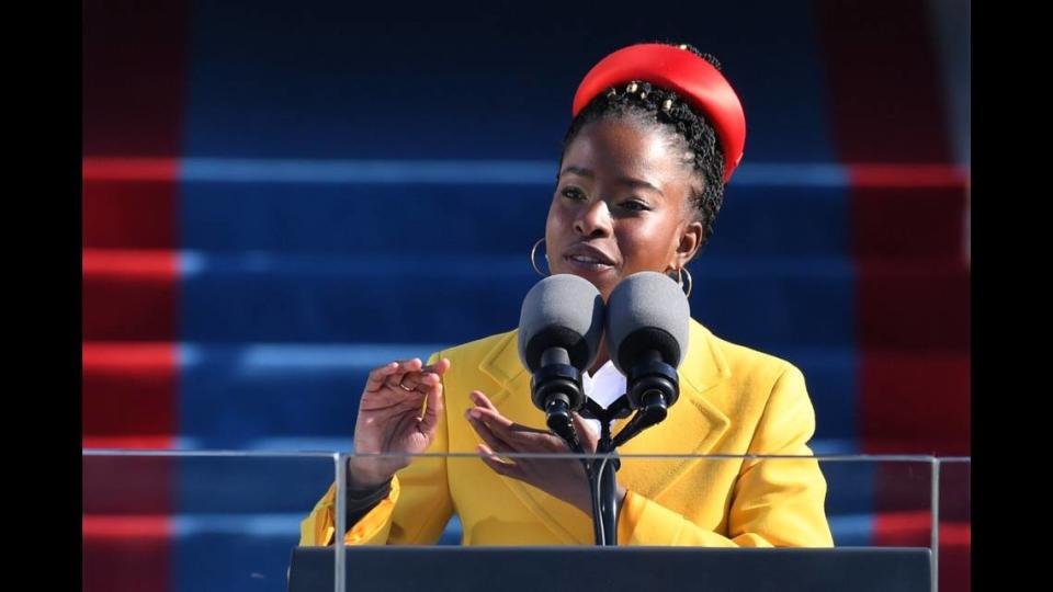 Poet Amanda Gorman recites her poem, ‘The Hill We Climb,’ during the inauguration of President Joe Biden on Jan. 20, 2021, in Washington. The Bob Graham Education Center in Miami Lakes pulled the poem from its elementary school library shelves after a parent objected to the poem. Robert Deutsch/USA TODAY