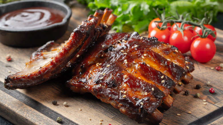 pork ribs on cutting board