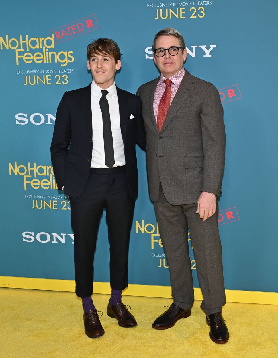 Matthew Broderick attends No Hard Feelings premiere with son