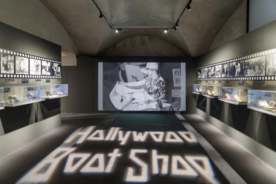 The "Hollywood Boot Shop" room at the "Salvatore Ferragamo 1898-1960" exhibition in Florence.