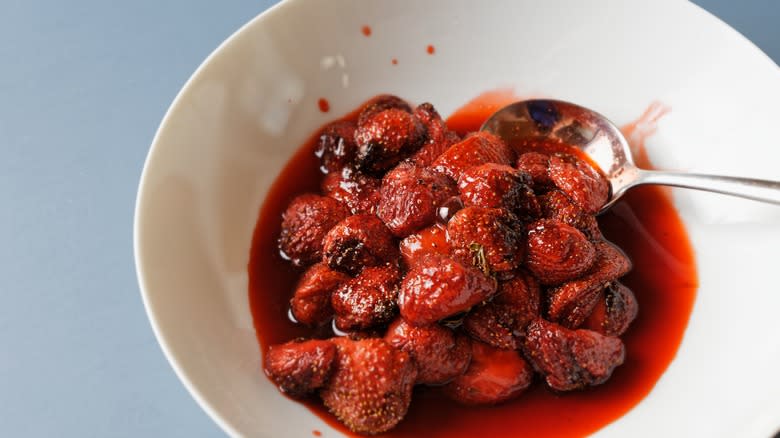 roasted strawberries in dish