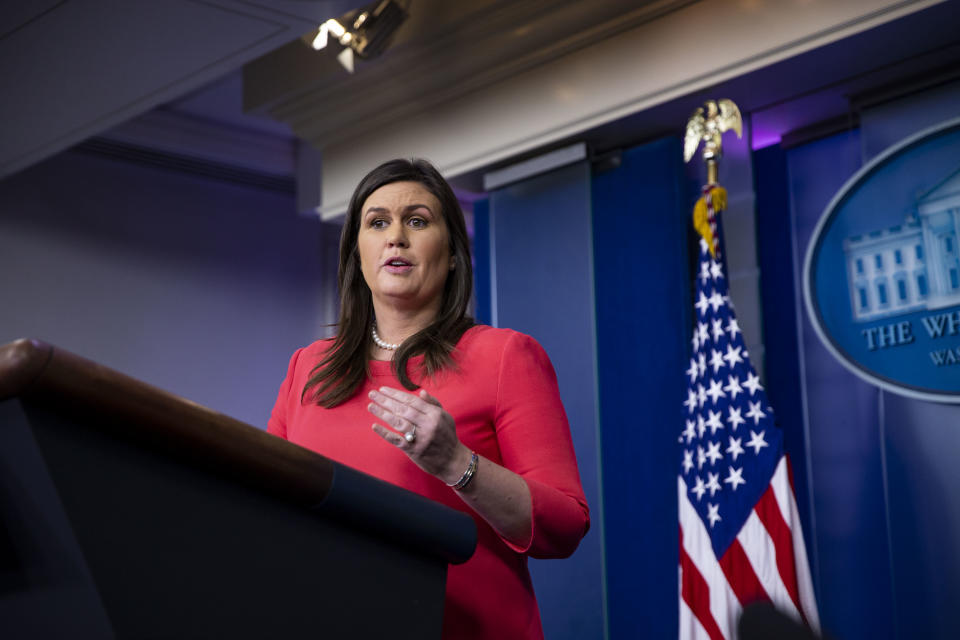White House press secretary Sarah Huckabee Sanders said Tuesday that the recent National Climate Assessment was "not based on facts." The report was compiled by 13 federal agencies and more than 300 researchers. (Photo: Bloomberg via Getty Images)