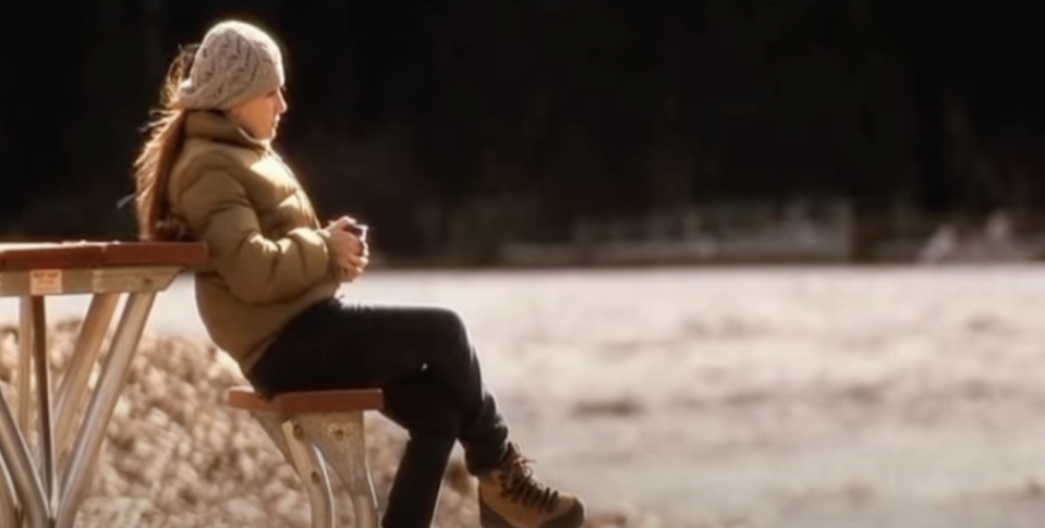 Anna Fitzgerald sitting on a bench by the water after Kate's death on "My Sister's Keeper"