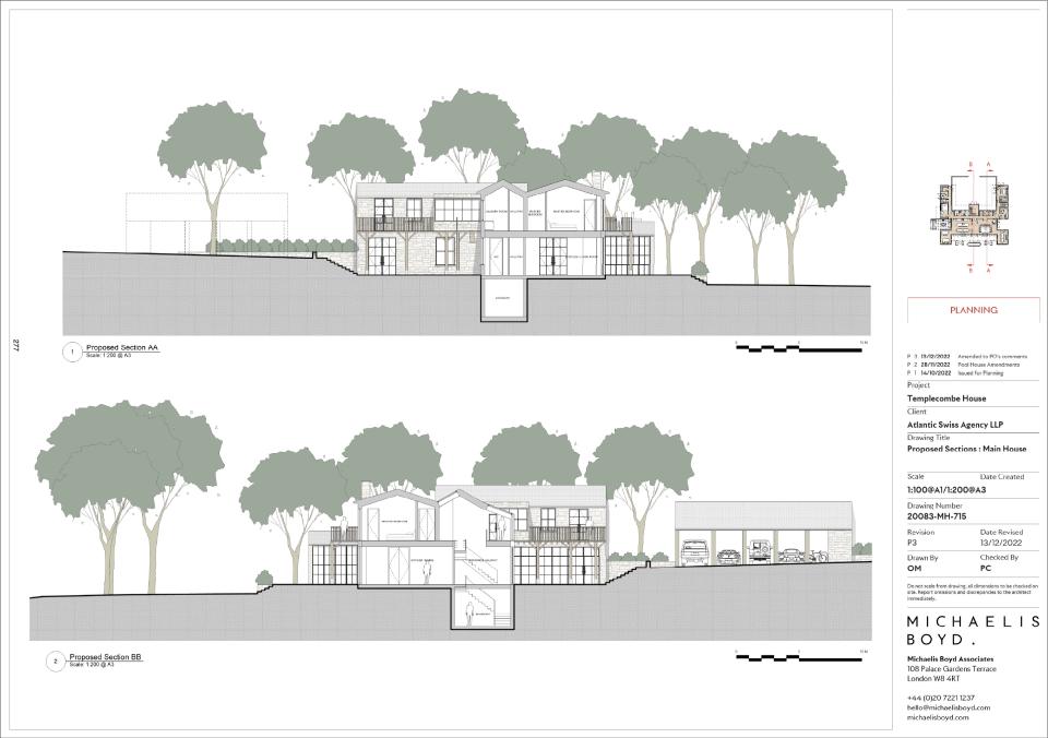 Proposed sections main house by Michaelis Boyd Associates taken without permission from Wokingham Borough Council public reports pack

TRIANGLE NEWS 0208 629 3622 // news@trianglenews.co.uk
 
By Iwan Stone
 
With pix

JAMES Corden is set to demolish his abandoned country pile - and build a brand new one as he prepares to return to the UK.

The star&#xe2;&#x80;&#x99;s &#xc2;&#xa3;8 million property near Henley-on-Thames, Oxfordshire - which includes a Grade II listed Druid&#xe2;&#x80;&#x99;s Temple - had fallen into disrepair after standing empty for two years while he hosted the Late Late Show in the US.

But the TV personality has been awarded planning permission to demolish the existing property and erect a new building.

*TRIANGLE NEWS DOES NOT CLAIM ANY COPYRIGHT OR LICENSE IN THE ATTACHED MATERIAL. ANY DOWNLOADING FEES CHARGED BY TRIANGLE NEWS ARE FOR  OF OR CONNECTED IN ANY WAY WITH USER&#39;S PUBLICATION OF THE MATERIAL* TRIANGLE NEWS SERVICES ONLY, AND DO NOT, NOR ARE THEY INTENDED TO, CONVEY TO THE USER ANY COPYRIGHT OR LICENSE IN THE MATERIAL. BY PUBLISHING THIS MATERIAL , THE USER EXPRESSLY AGREES TO INDEMNIFY AND TO HOLD TRIANGLE NEWS HARMLESS FROM ANY CLAIMS, DEMANDS, OR CAUSES OF ACTION ARISING OUT OR CONNECTED IN ANY WAY WITH USER&#39;S PUBLICATION OF THE MATERIAL*