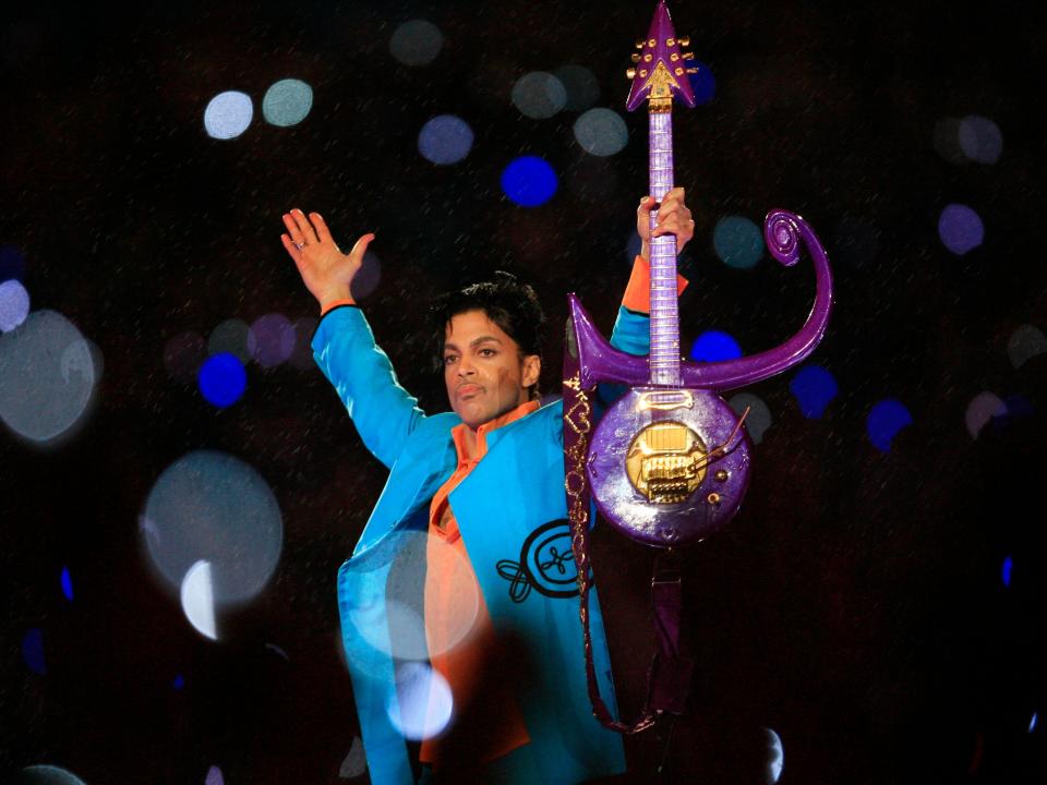 Prince performs during the 'Pepsi Halftime Show' at Super Bowl XLI between the Indianapolis Colts and the Chicago Bears on February 4, 2007.