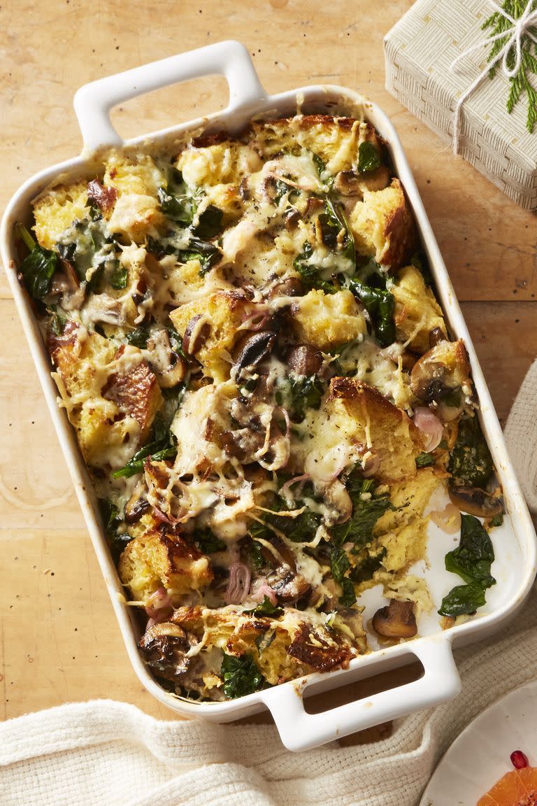 16) Mushroom and Spinach Bread Pudding