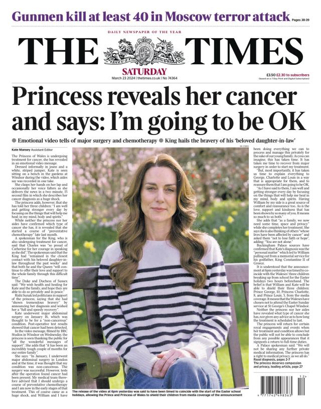 UK and world newspaper front pages react to Kate s cancer