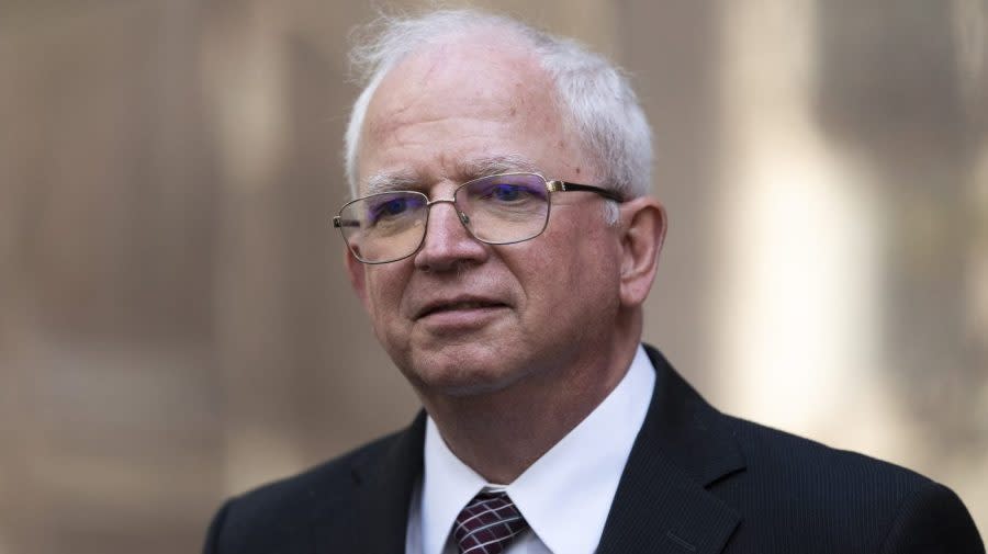 Attorney John Eastman, the architect of a legal strategy aimed at keeping former President Donald Trump in power, talks to reporters after a hearing in Los Angeles, Tuesday, June 20, 2023. (AP Photo/Jae C. Hong)