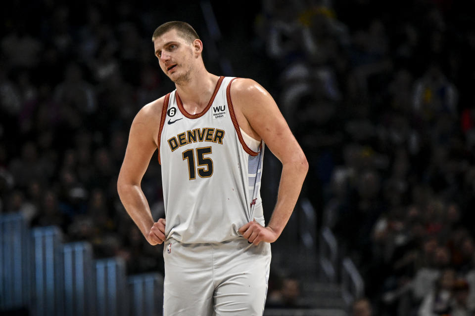 Nikola Jokic (15) of the Denver Nuggets is favored to win NBA MVP again. (Photo by AAron Ontiveroz/MediaNews Group/The Denver Post via Getty Images)