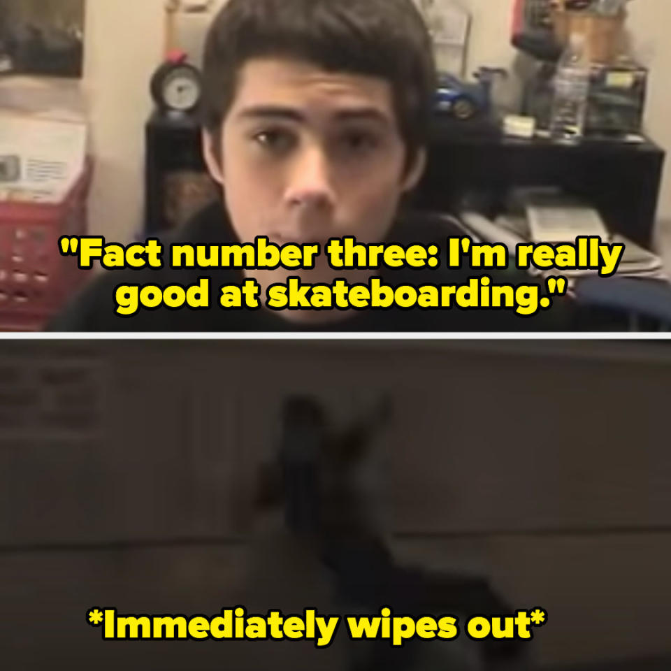Dylan says he's good at skateboarding, then wipes out