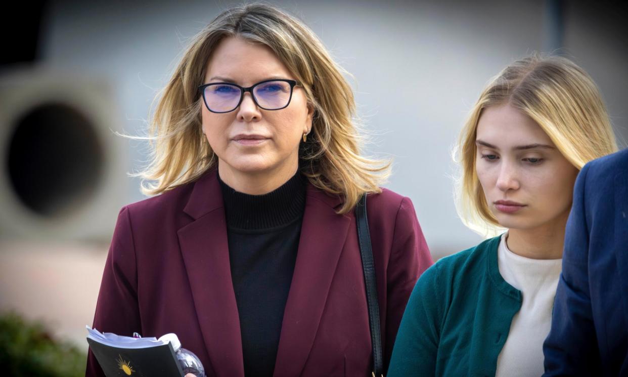 <span>Rebecca Grossman, left, heads to Van Nuys courthouse in Los Angeles on 14 February 2024.</span><span>Photograph: Irfan Khan/AP</span>