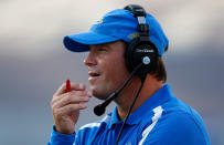 Head coach Jim Mora watches his UCLA Bruins during the game against the Rice Owls at Rice Stadium on August 30, 2012 in Houston, Texas. (Photo by Scott Halleran/Getty Images)