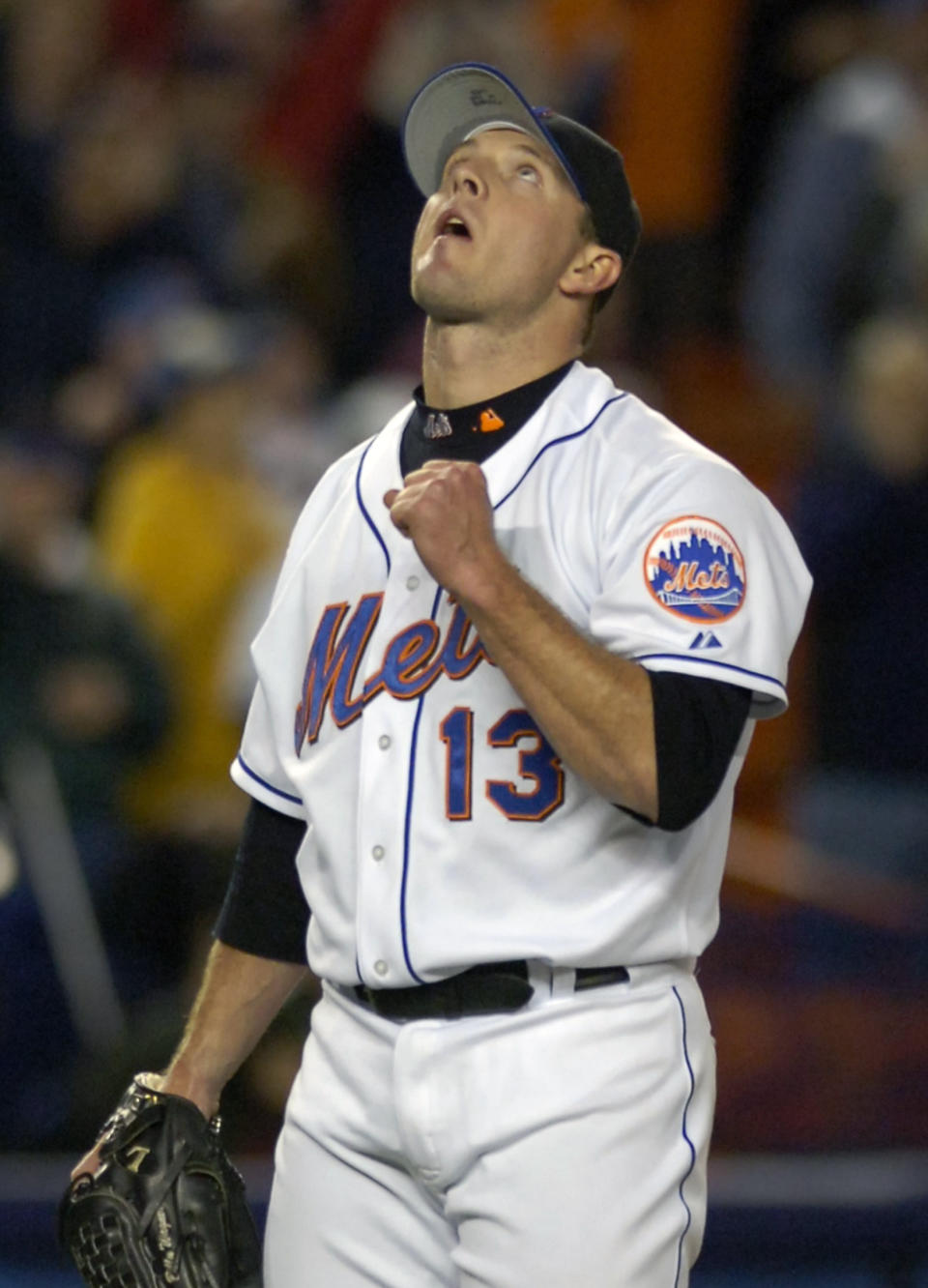 FILE - New York Mets' Billy Wagner reacts after the third out against the Los Angeles Dodgers to end Game 2 of Major League Baseball's National League Division Series, Thursday, Oct. 5, 2006, at Shea Stadium in New York. The Mets won, 4-1. Wagner, Scott Rolen and Todd Helton are leading contenders to be elected to baseball's Hall of Fame in the Baseball Writers' Association of America vote announced Tuesday, Jan. 24, 2023. (AP Photo/Bill Kostroun, File)