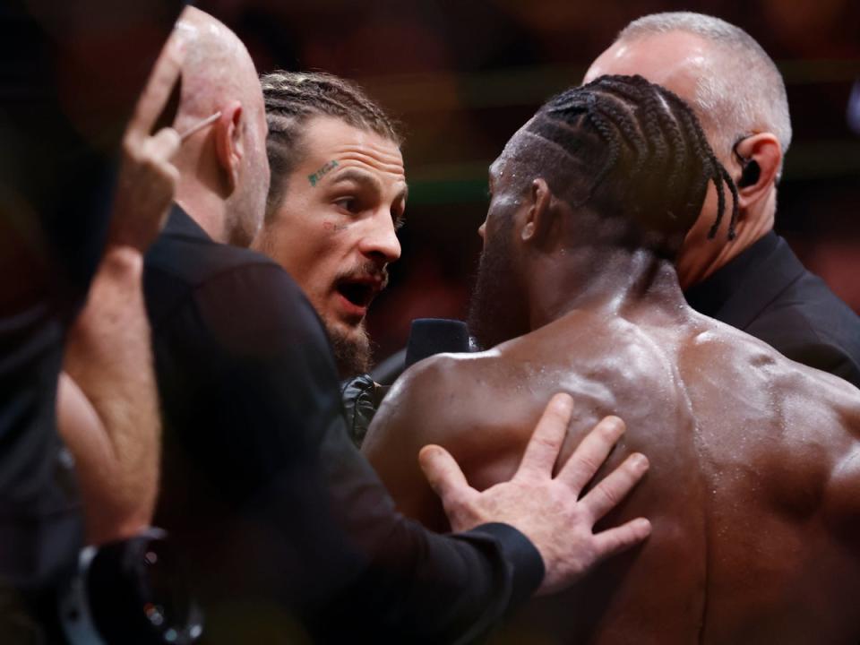 Sean O’Malley (centre) seems to be next for bantamweight champion Aljamain Sterling (Getty Images)