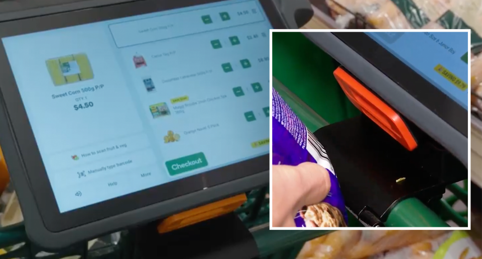 A new Woolworths checkout tablet is seen. 