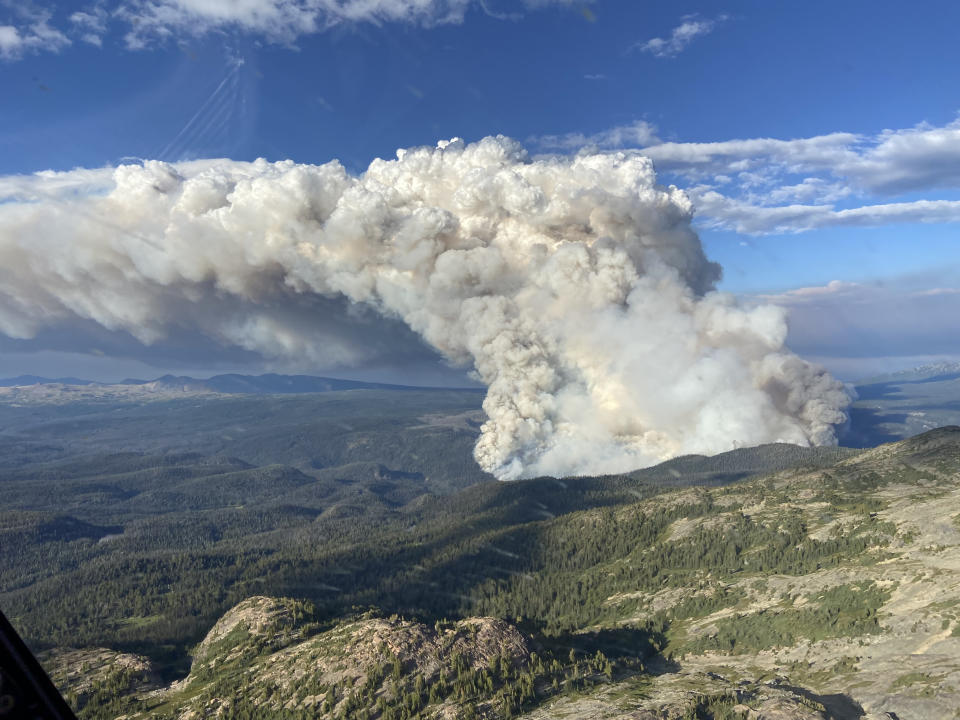 An aerial view of Young Creek wildfire in British Columbia, Canada